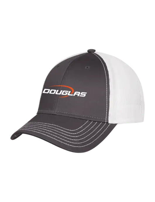 Dark Grey/White Mesh Trucker Cap Snap Back w/Douglas Machine Logo