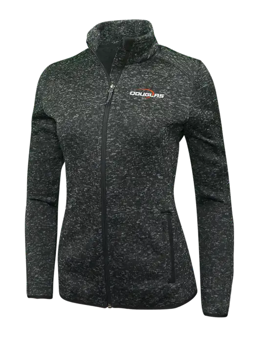 Black Heather Womens Sweater Fleece Jacket w/Douglas Machine Logo