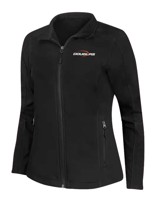 Black Womens Core Soft Shell Jacket w/Douglas Machine Logo