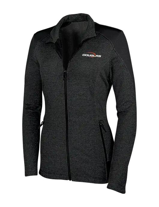 Womens Black Grid Fleece Jacket w/Douglas Machine Logo