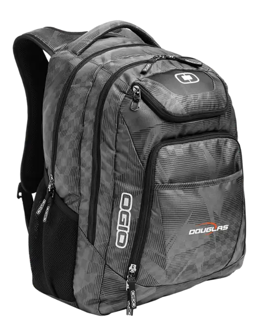OGIO Race Day Silver Excelsior Laptop Backpack w/Douglas Machine Logo