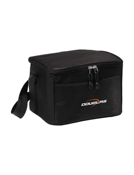 6 Can Black/Black Cube Cooler w/Douglas Machine Logo