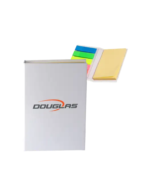 White Micro Sticky Note Pad, 2 x 3.25 w/Douglas Machine Logo