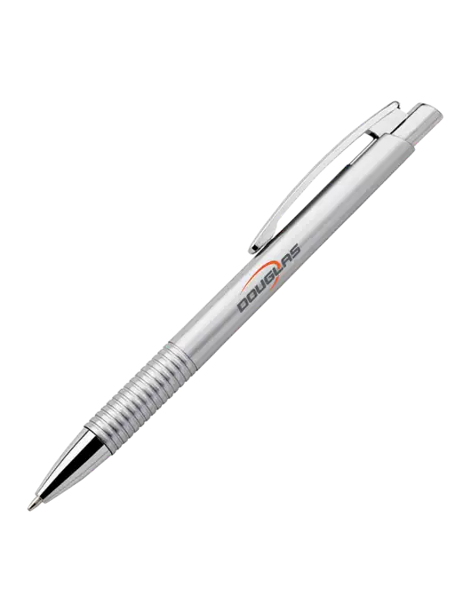 Malay Silver Ballpoint Pen - Blue Ink w/Douglas Machine Logo