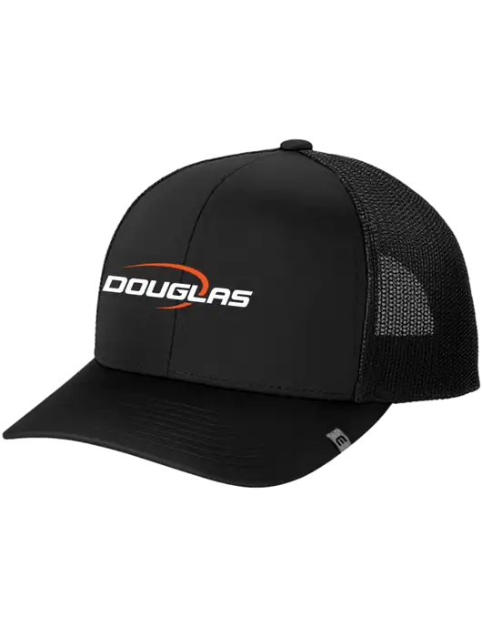 TravisMathew Black Cruz Trucker Cap w/Douglas Machine Logo
