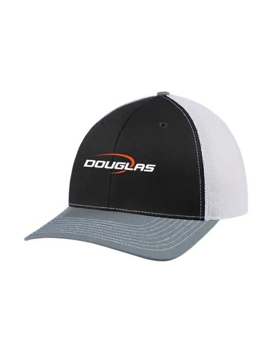 Richardson Adjustable Snapback Original 112 Trucker Cap Black/Light Heather Grey/White Mesh w/Douglas Machine Logo