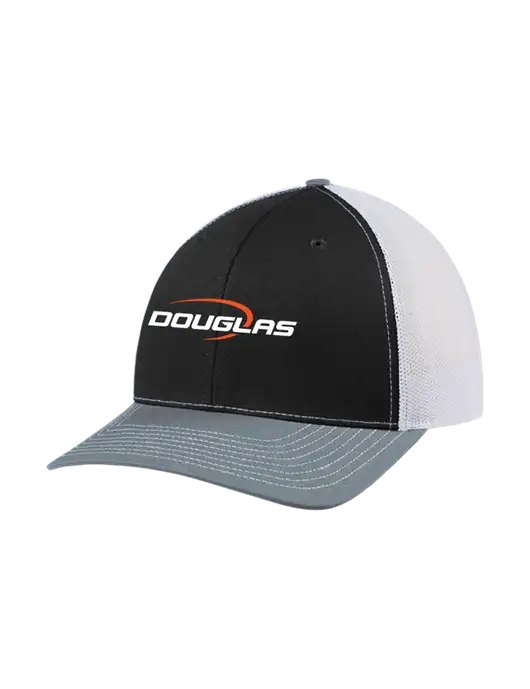 Richardson Adjustable Snapback Original 112 Trucker Cap Black/Light Heather Grey/White Mesh w/Douglas Machine Logo