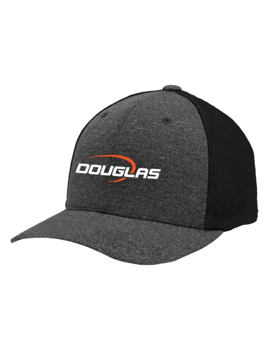 Flexfit Black/Dark Charcoal Heather Melange Mesh Back Trucker Cap w/Douglas Machine Logo