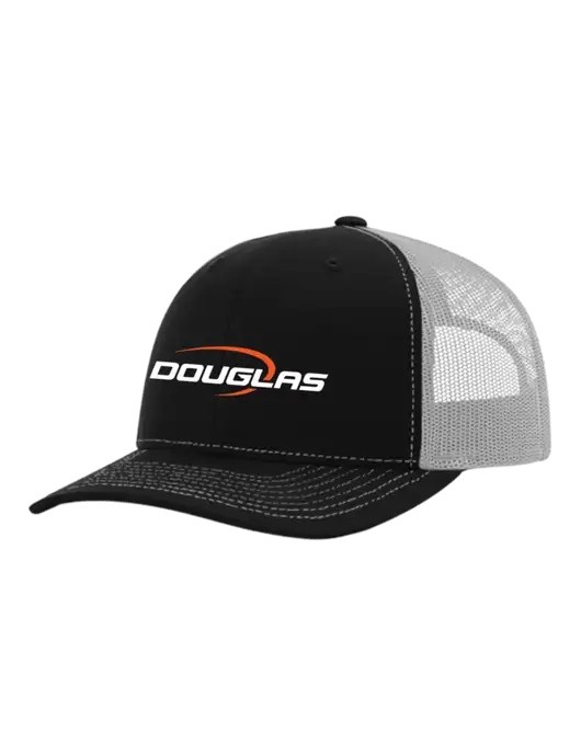 Richardson Adjustable Snapback Original 112 Trucker Cap Black w/White Mesh w/Douglas Machine Logo