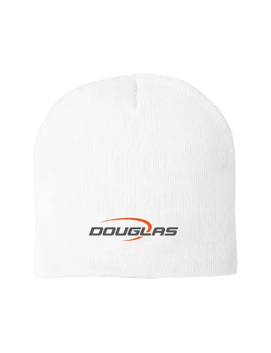 Solid White Element Knit Beanie w/Douglas Machine Logo