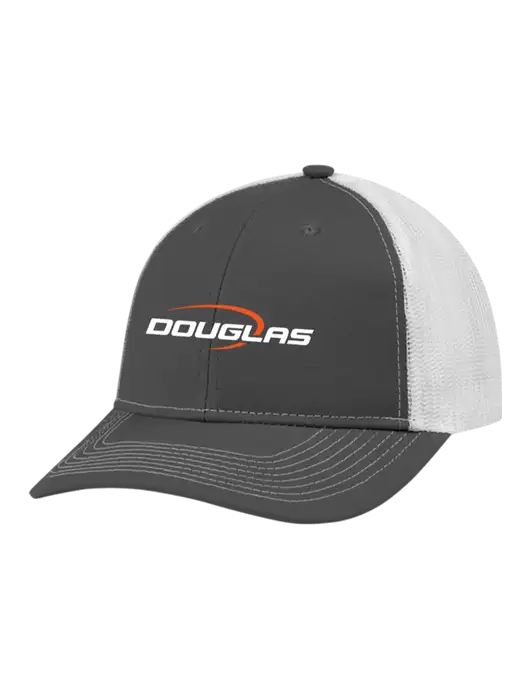Snapback Ponytail Trucker Cap Dark Grey w/White Mesh w/Douglas Machine Logo
