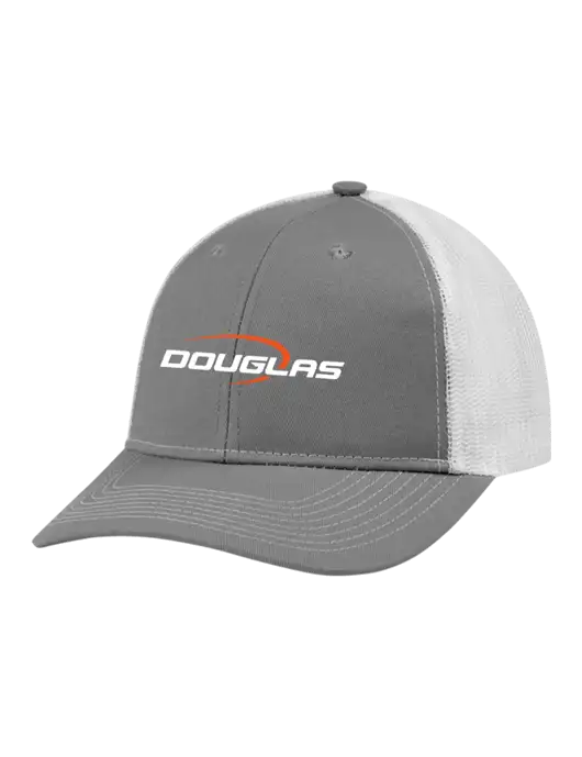 Snapback Ponytail Trucker Cap Light Medium Heather Grey w/White Mesh w/Douglas Machine Logo