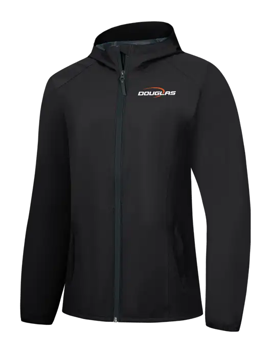 Womens Black Essential Rain Jacket w/Douglas Machine Logo