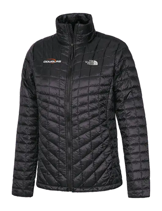 North Face Womens Matte Black ThermoBall Trekker Jacket w/Douglas Machine Logo