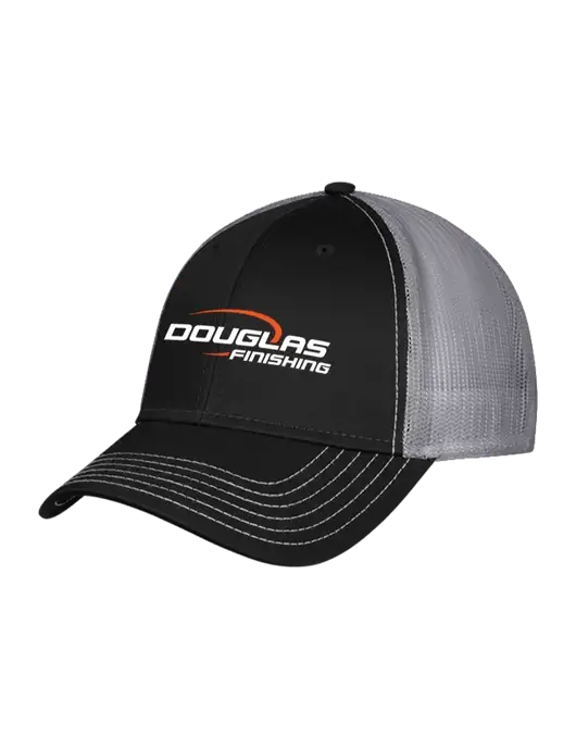 Black/Medium Dark Grey Mesh Trucker Cap Snap Back w/Douglas Finishing Logo