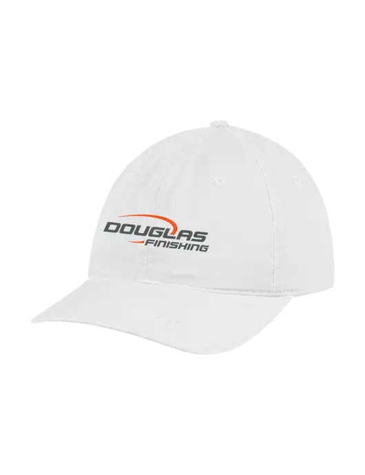 Garment Washed Unstructured Twill White Cap w/Douglas Finishing Logo