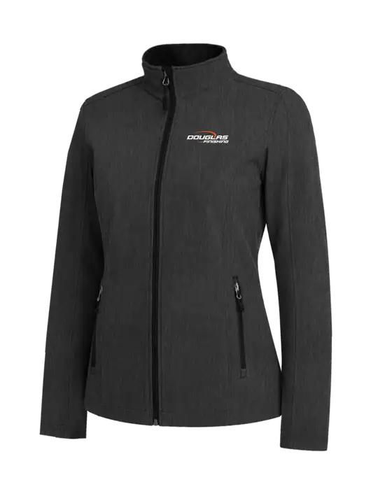 Black Charcoal Heather Womens Core Soft Shell Jacket w/Douglas Finishing Logo