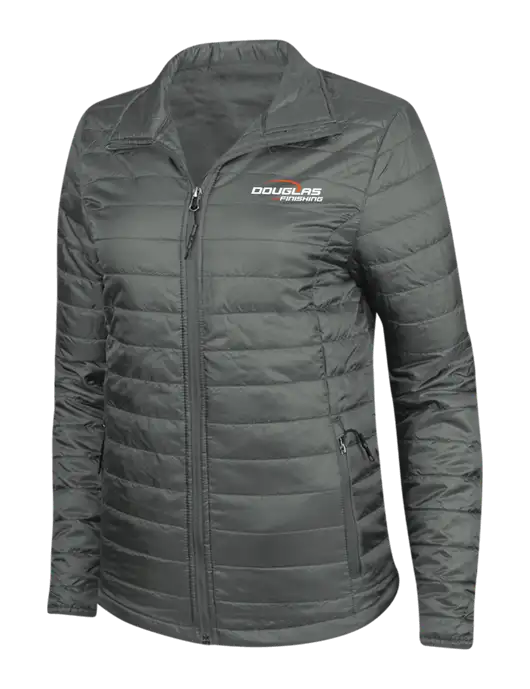 Dark Grey Womens Puffy Packable Jacket w/Douglas Finishing Logo