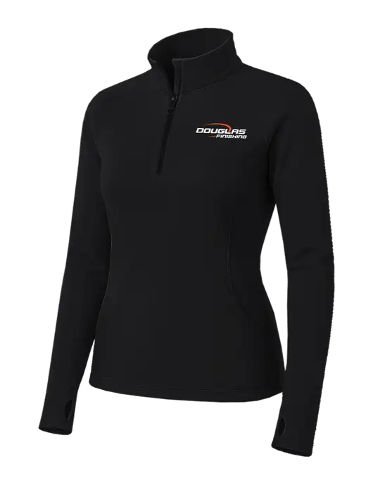 Womens Black Sport Wick Stretch 1/4 Zip Pullover w/Douglas Finishing Logo