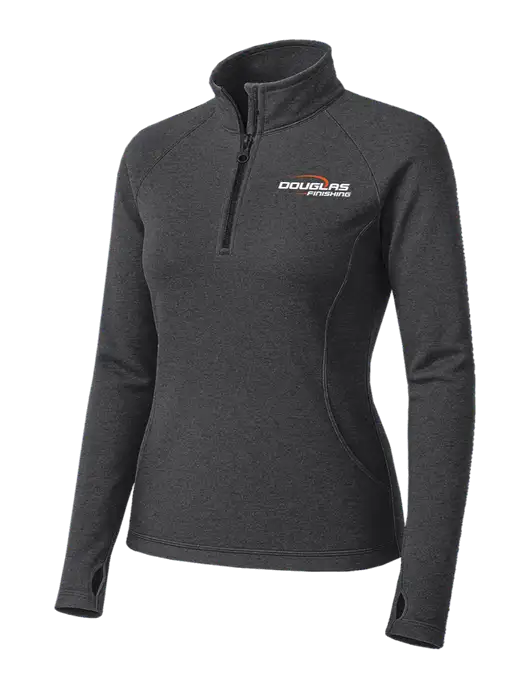 Dark Grey Heather Womens Sport Wick Stretch 1/4 Zip Pullover w/Douglas Finishing Logo