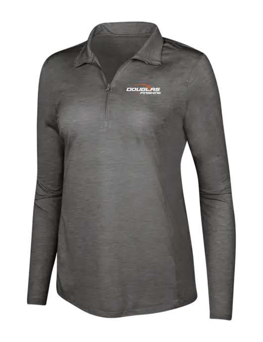 Dark Grey Heather Womens Posicharge Tri-Blend Wicking 1/4 Zip Pullover w/Douglas Finishing Logo
