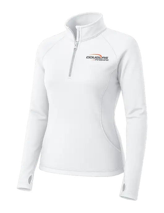 White Womens Sport Wick Stretch 1/4 Zip Pullover w/Douglas Finishing Logo