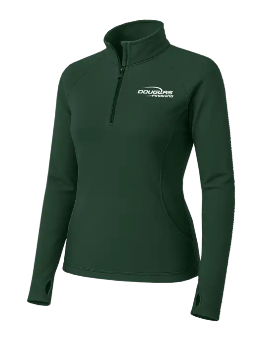 Dark Green Womens Sport Wick Stretch 1/4 Zip Pullover w/Douglas Finishing Logo