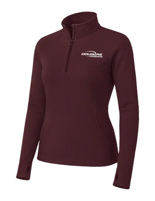 Maroon Womens Sport Wick Stretch 1/4 Zip Pullover w/Douglas Finishing Logo