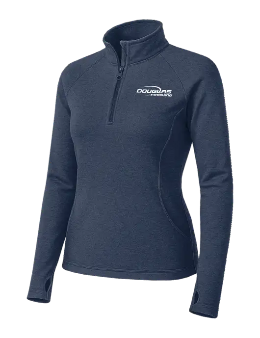 Navy Heather Womens Sport Wick Stretch 1/4 Zip Pullover w/Douglas Finishing Logo