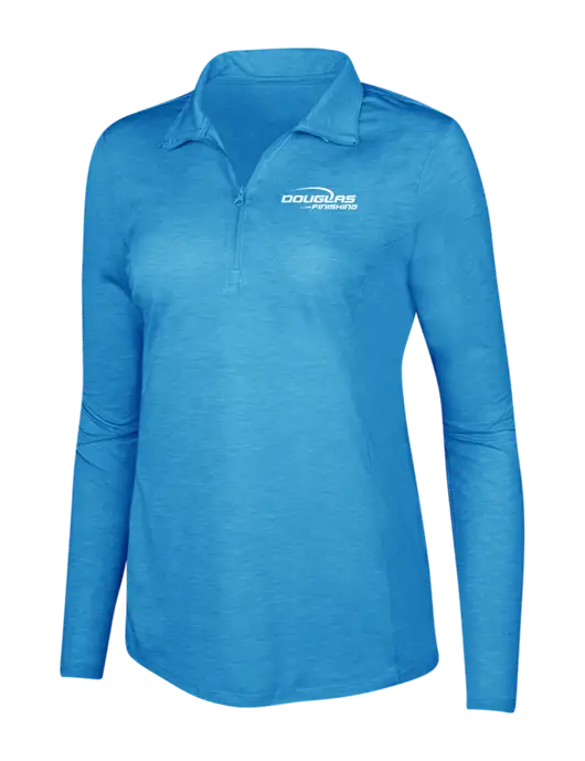 Light Blue Heather Womens Posicharge Tri-Blend Wicking 1/4 Zip Pullover w/Douglas Finishing Logo