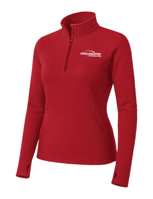 Red Womens Sport Wick Stretch 1/4 Zip Pullover w/Douglas Finishing Logo