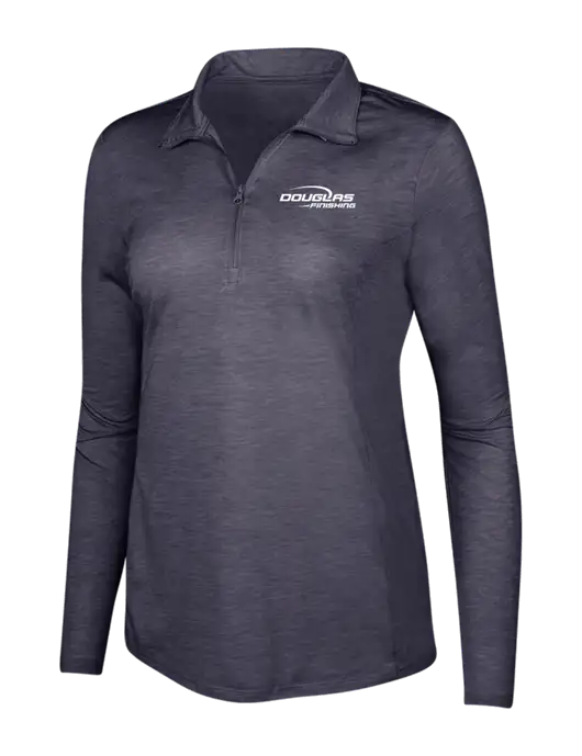 True Navy Heather Womens Posicharge Tri-Blend Wicking 1/4 Zip Pullover w/Douglas Finishing Logo